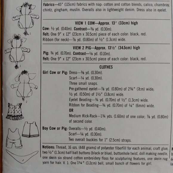 Vintage Cow Pig Dolls Clothes Sewing Pattern Country Farmhouse Decor - Picture 6 of 10